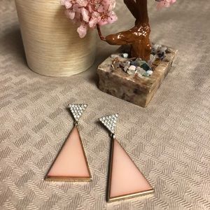 Pink and diamond triangle drop earrings